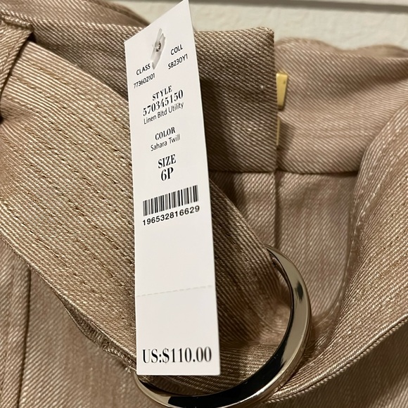 NWT WHBM Linen Blend Utility Trousers. Color: Sahara Twill. Size 6P. - Picture 3 of 11